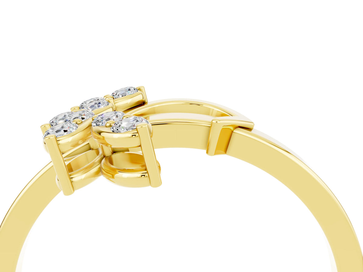 Marquise Moissanite Floral Cluster Bypass Ring in Yellow gold with Prong Setting_4