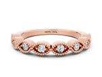 Marquise Moissanite Milgrain Half Eternity Band in Rose gold with Bezel Setting