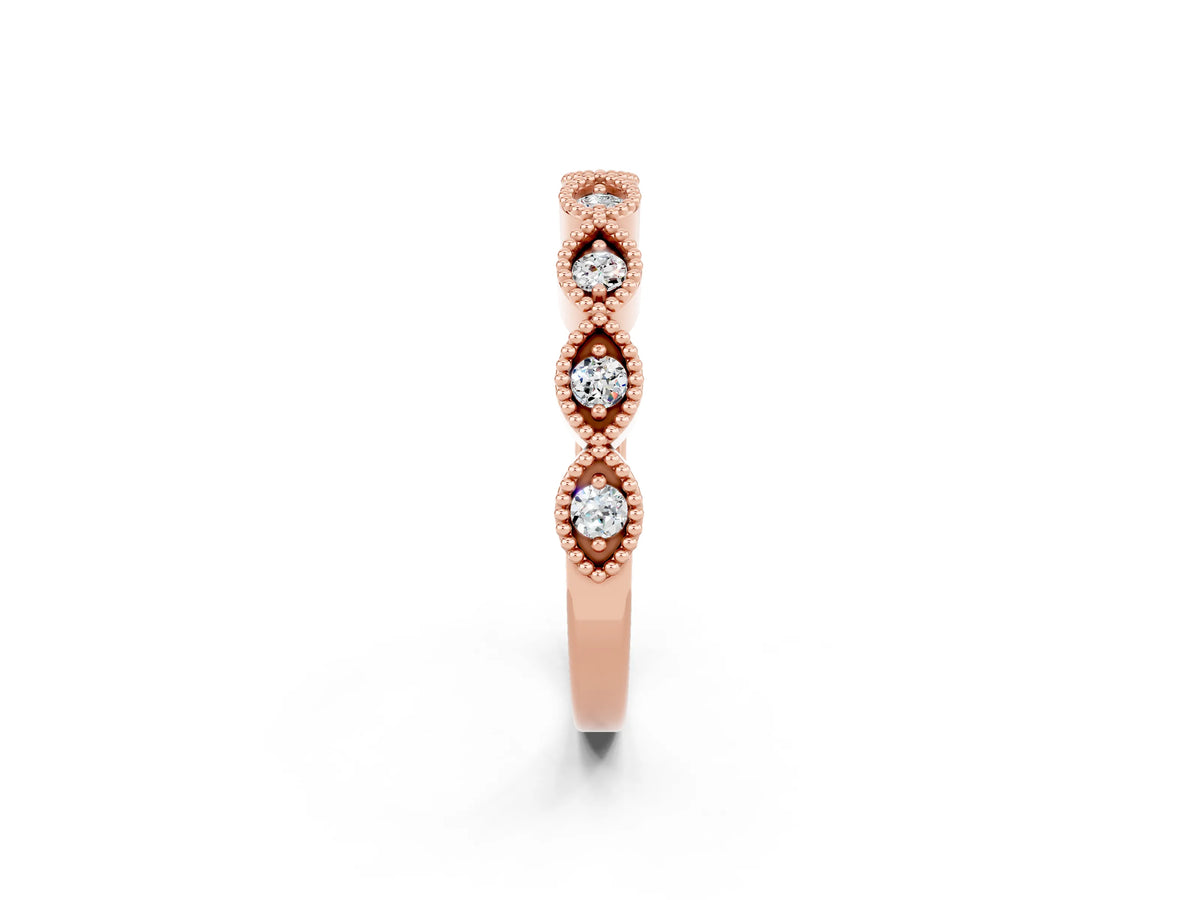 Marquise Moissanite Milgrain Half Eternity Band in Rose gold with Bezel Setting_2