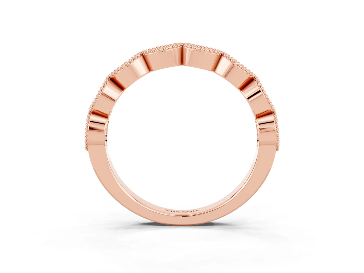 Marquise Moissanite Milgrain Half Eternity Band in Rose gold with Bezel Setting_3