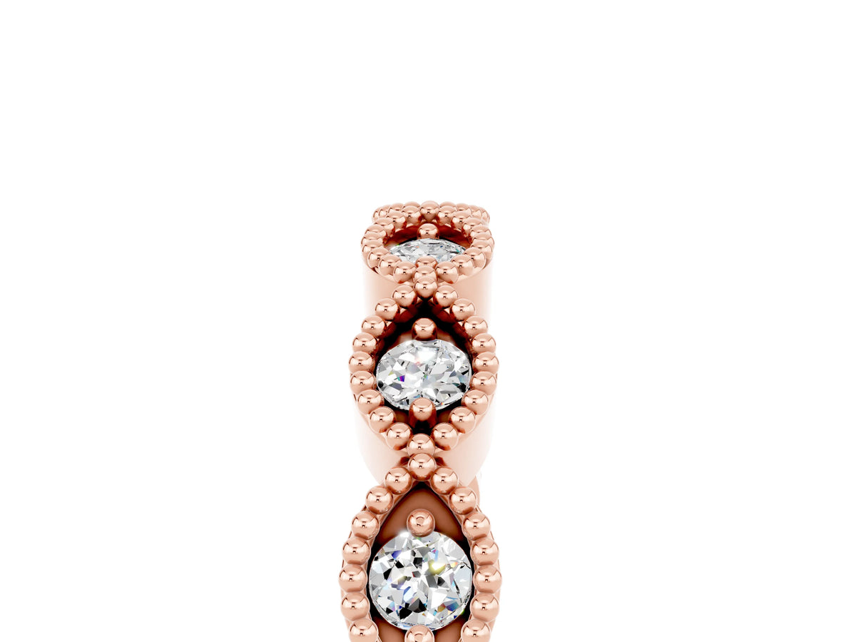 Marquise Moissanite Milgrain Half Eternity Band in Rose gold with Bezel Setting_5