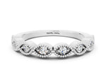 Marquise Moissanite Milgrain Half Eternity Band in White gold with Bezel Setting