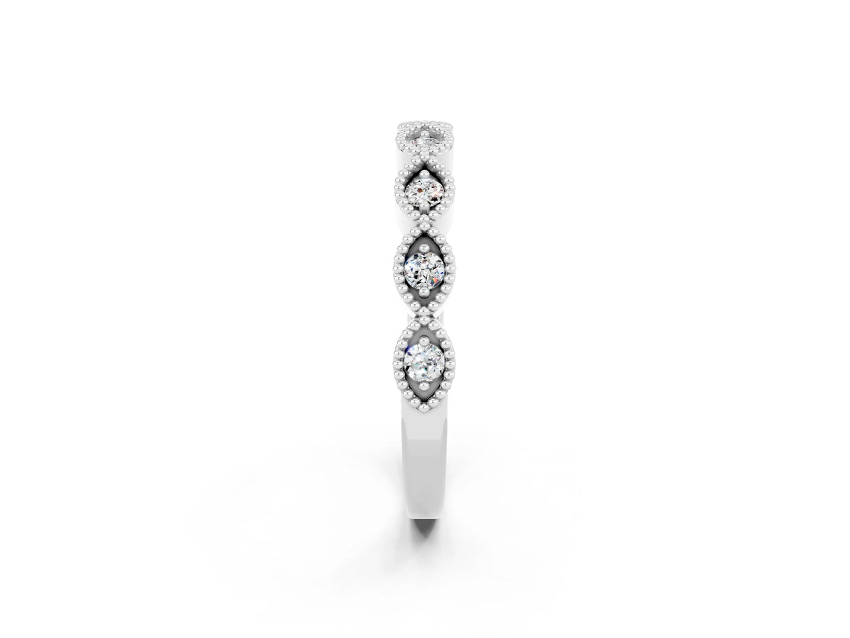 Marquise Moissanite Milgrain Half Eternity Band in White gold with Bezel Setting_2