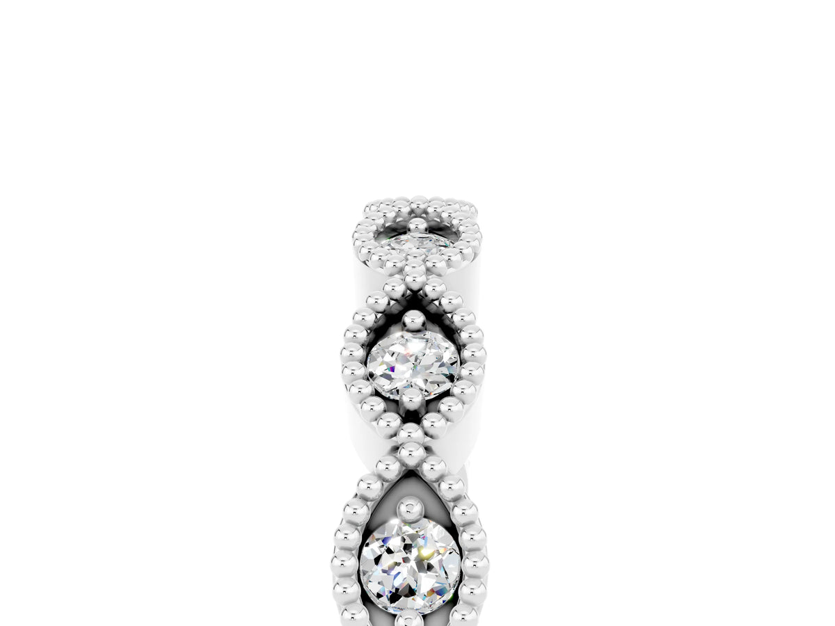 Marquise Moissanite Milgrain Half Eternity Band in White gold with Bezel Setting_5
