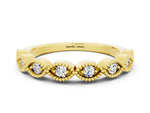 Marquise Moissanite Milgrain Half Eternity Band in Yellow gold with Bezel Setting