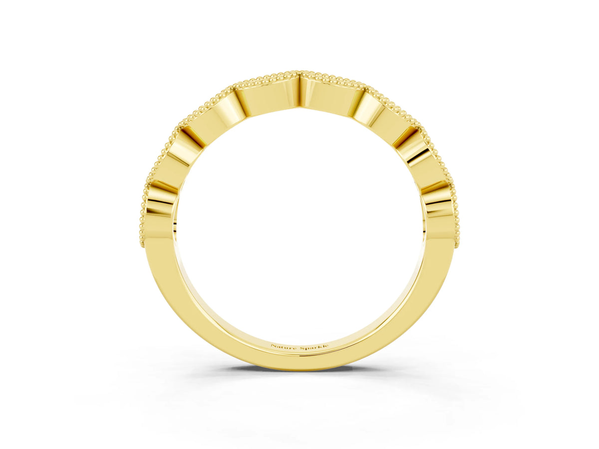 Marquise Moissanite Milgrain Half Eternity Band in Yellow gold with Bezel Setting_3