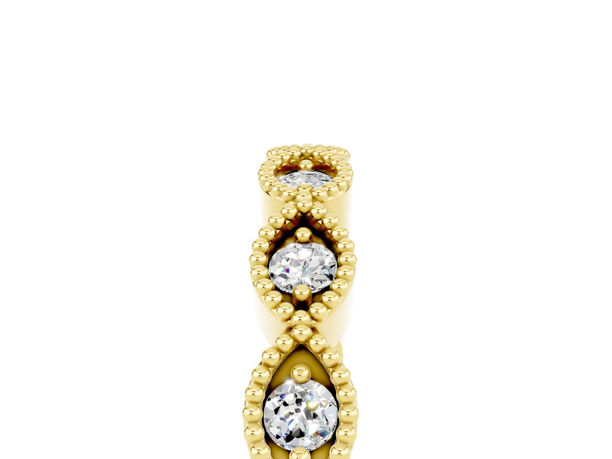 Marquise Moissanite Milgrain Half Eternity Band in Yellow gold with Bezel Setting_5