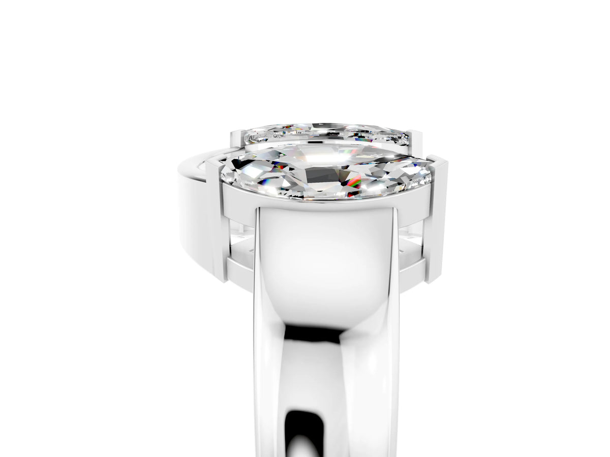 Marquise Moissanite Open Band Ring in Silver with Tension Setting_5