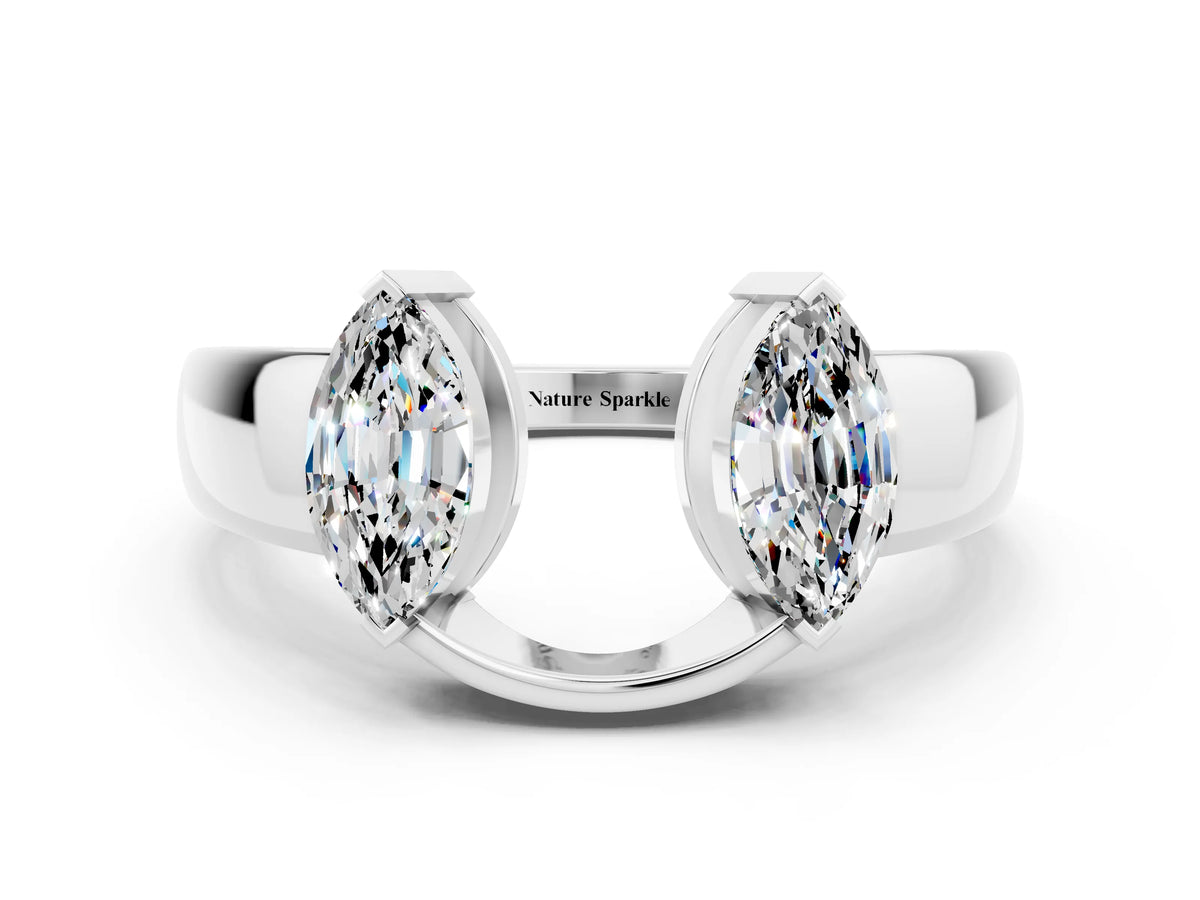 Marquise Moissanite Open Band Ring in White gold with Tension Setting