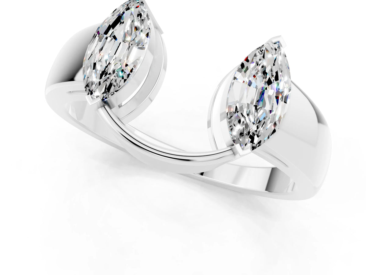 Marquise Moissanite Open Band Ring in White gold with Tension Setting_1