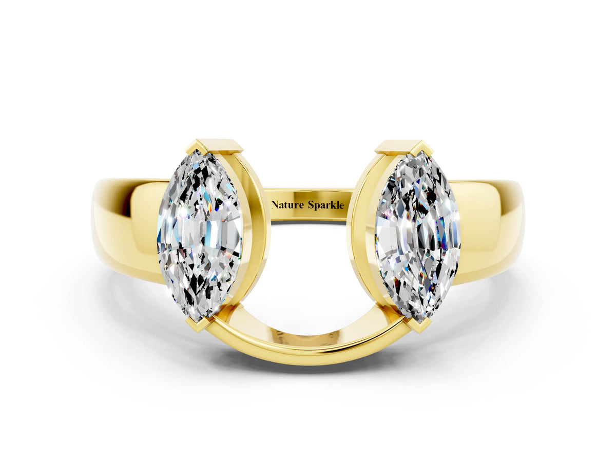 Marquise Moissanite Open Band Ring in Yellow gold with Tension Setting