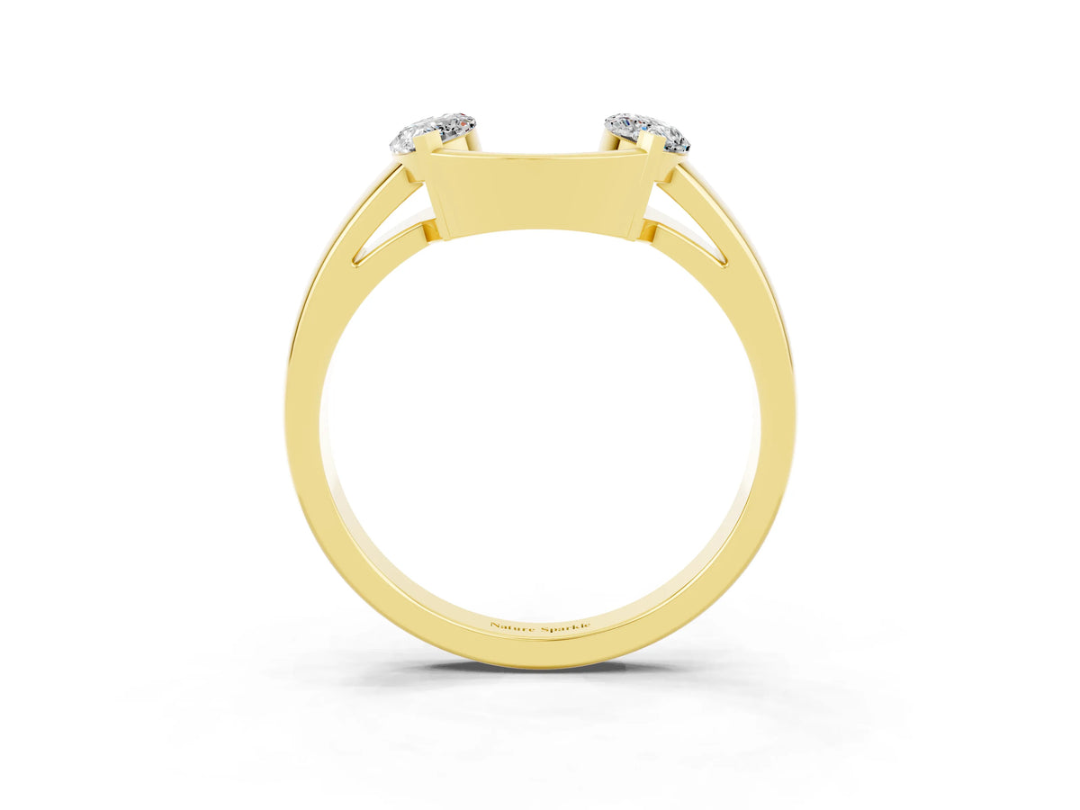 Marquise Moissanite Open Band Ring in Yellow gold with Tension Setting_3