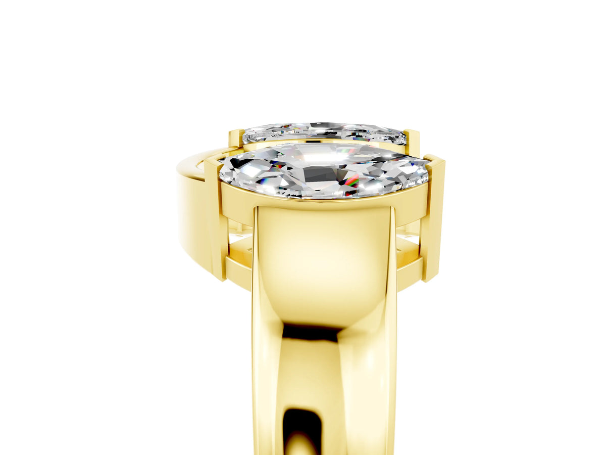 Marquise Moissanite Open Band Ring in Yellow gold with Tension Setting_5