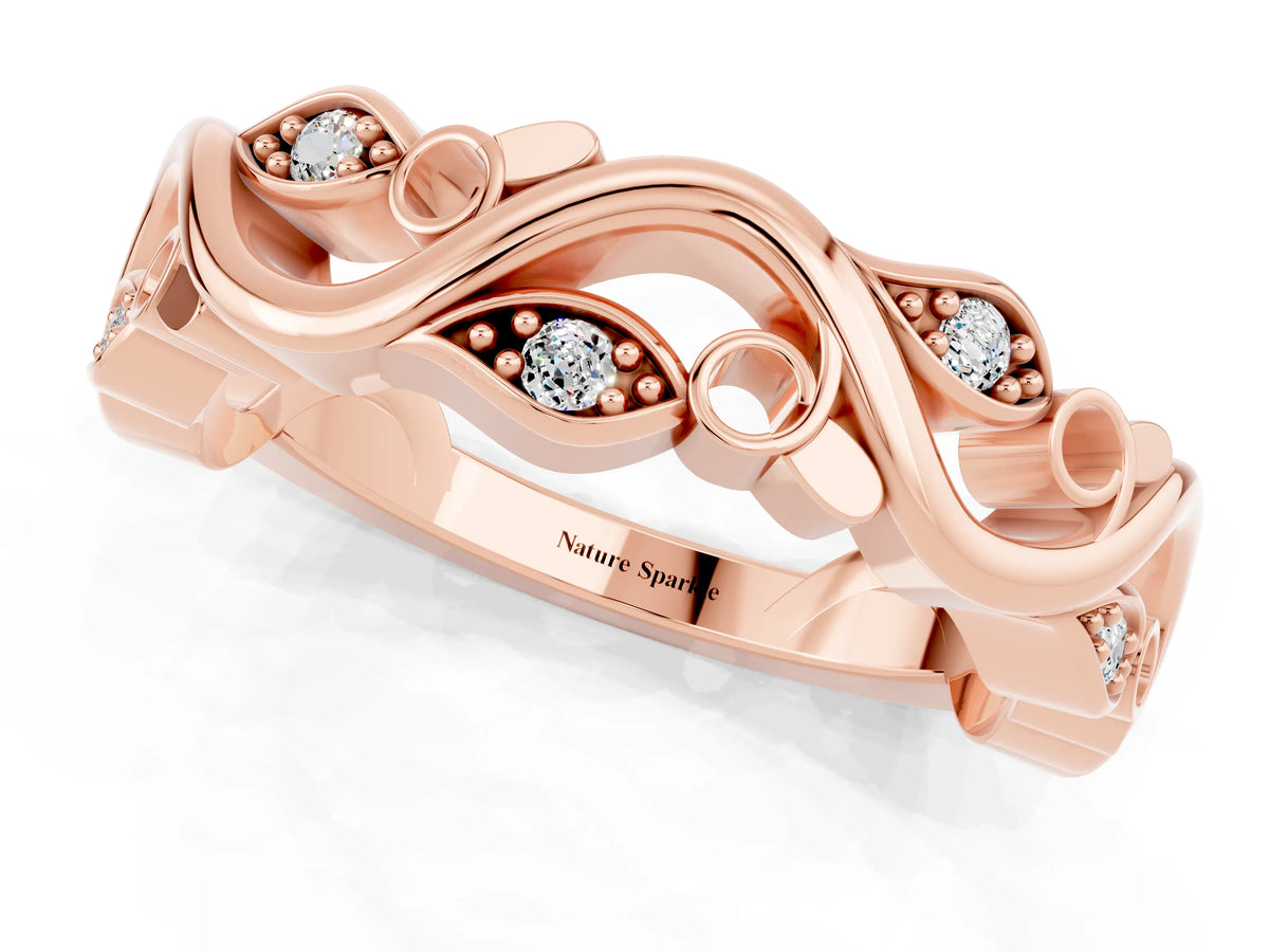 Marquise Moissanite Vine Eternity Band in Rose gold with Bezel Setting_1