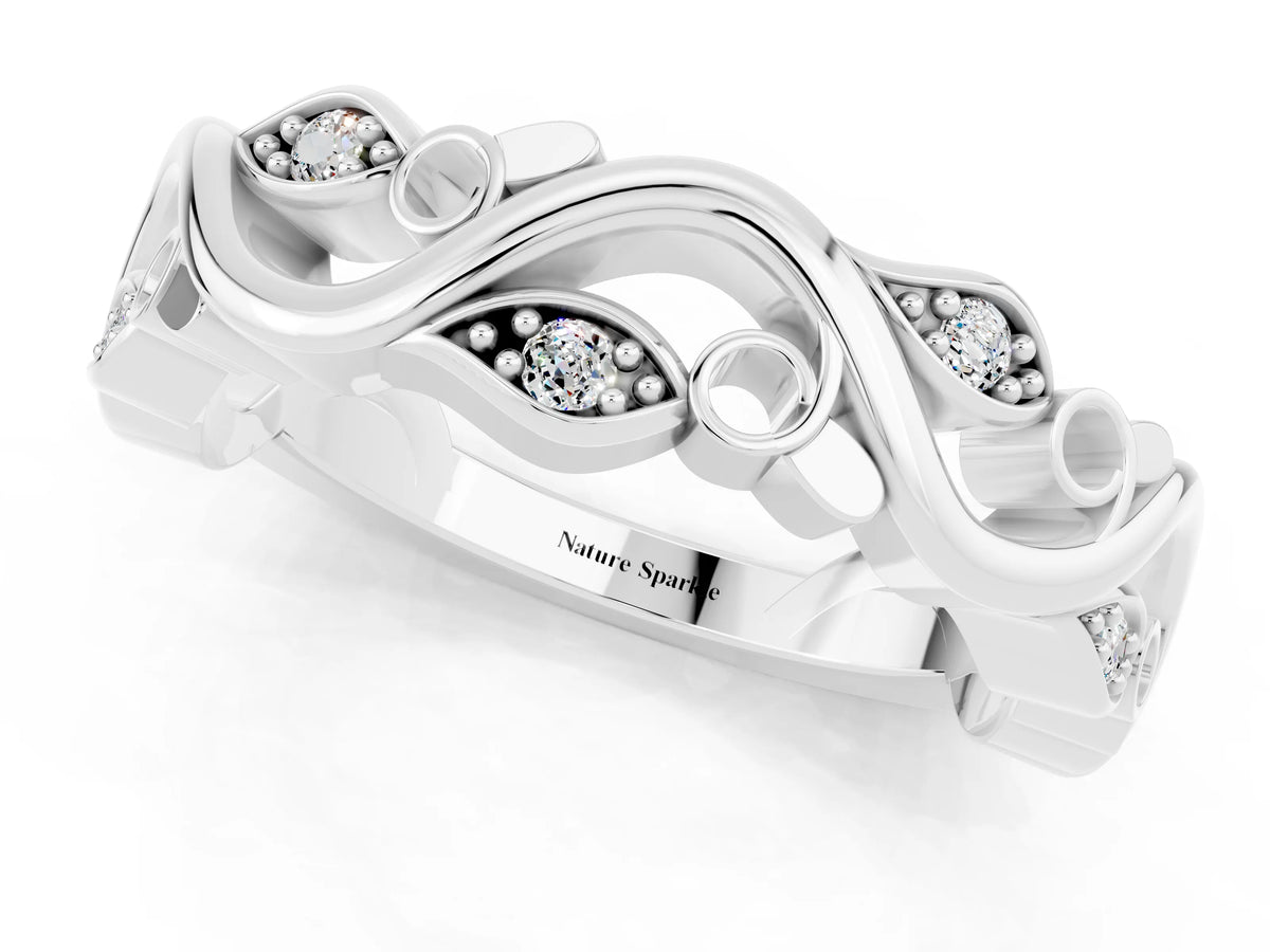 Marquise Moissanite Vine Eternity Band in Silver with Bezel Setting_1