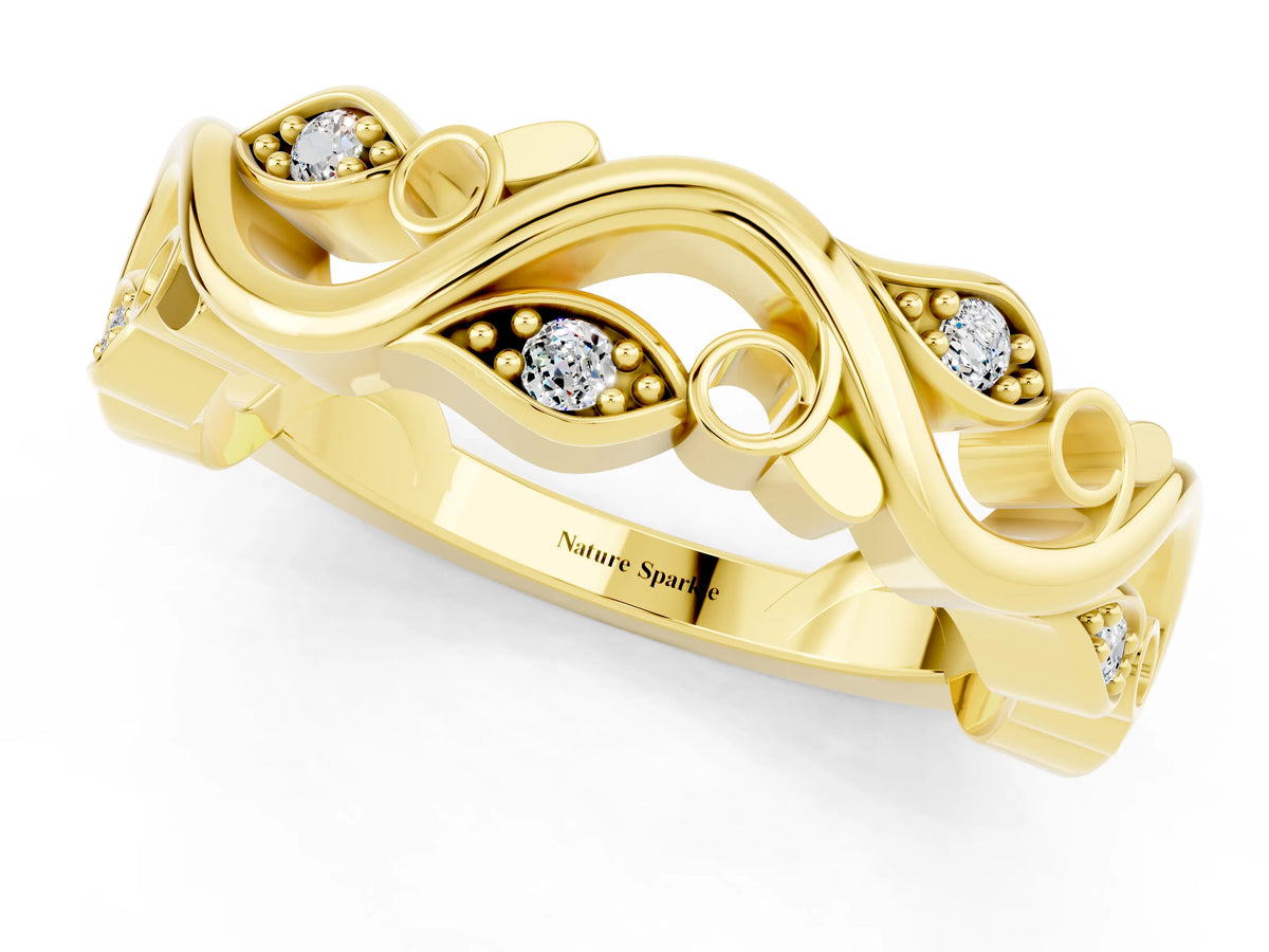 Marquise Moissanite Vine Eternity Band in Yellow gold with Bezel Setting_1