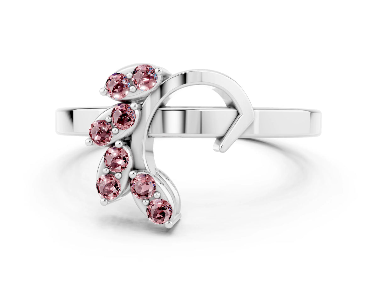 Marquise Morganite Floral Cluster Bypass Ring in Silver with Prong Setting