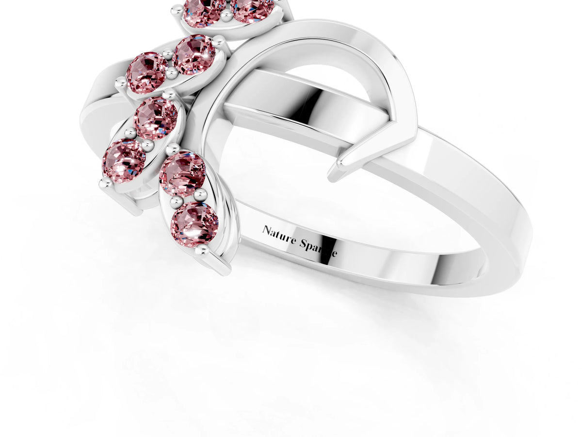 Marquise Morganite Floral Cluster Bypass Ring in White gold with Prong Setting_1