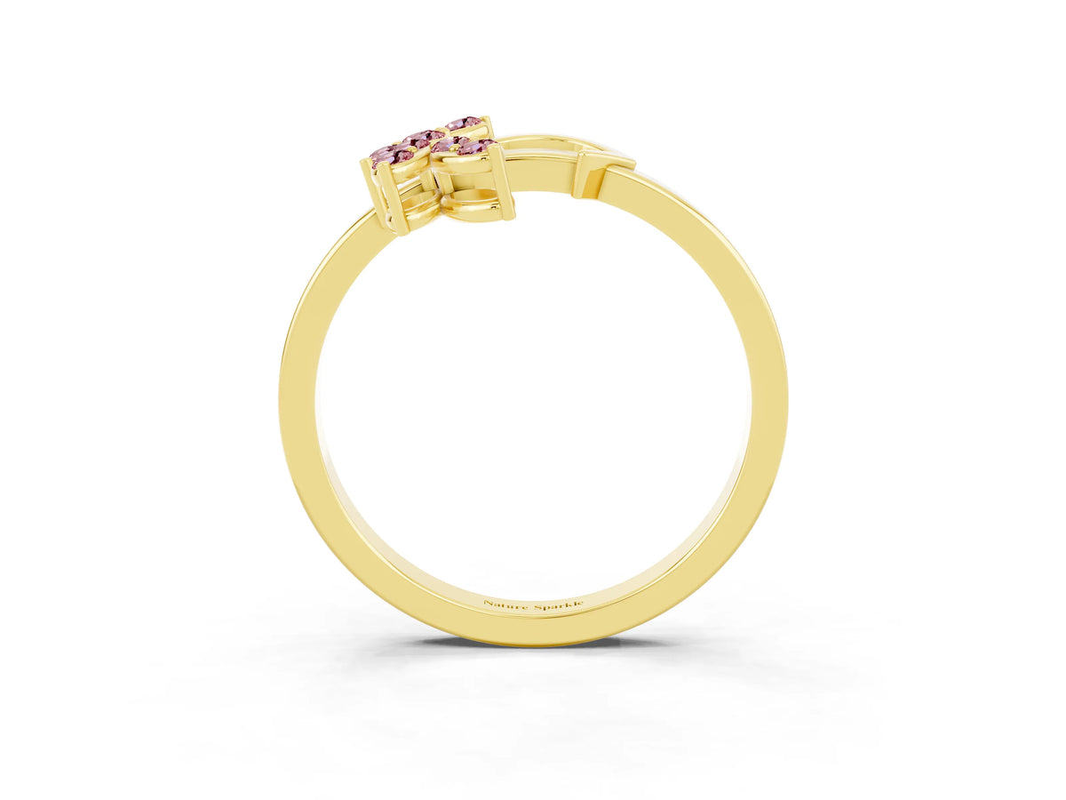 Marquise Morganite Floral Cluster Bypass Ring in Yellow gold with Prong Setting_3