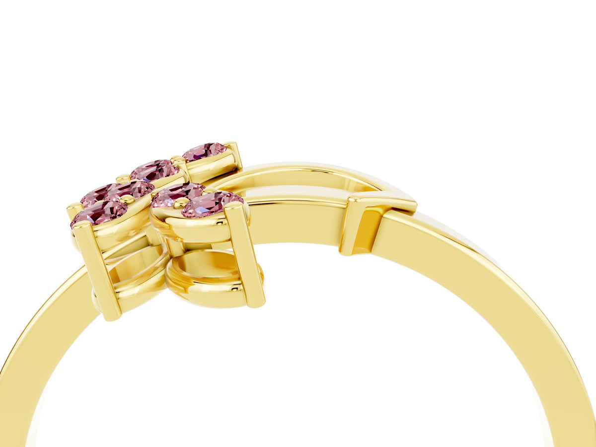 Marquise Morganite Floral Cluster Bypass Ring in Yellow gold with Prong Setting_4