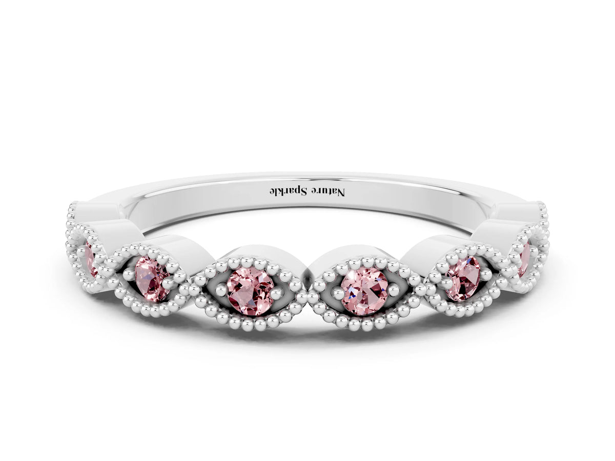 Marquise Morganite Milgrain Half Eternity Band in Platinum with Bezel Setting