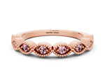Marquise Morganite Milgrain Half Eternity Band in Rose gold with Bezel Setting