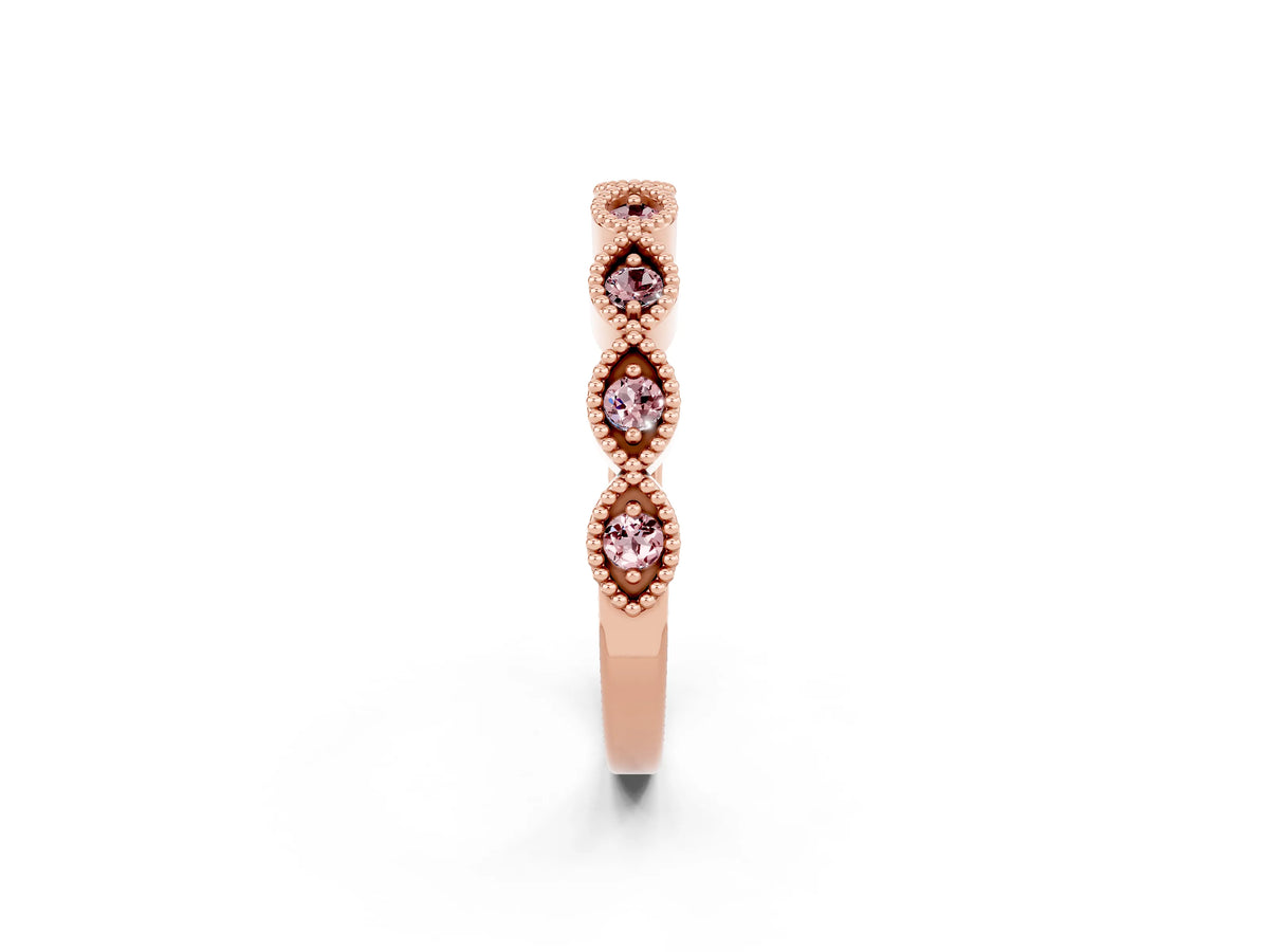 Marquise Morganite Milgrain Half Eternity Band in Rose gold with Bezel Setting_2
