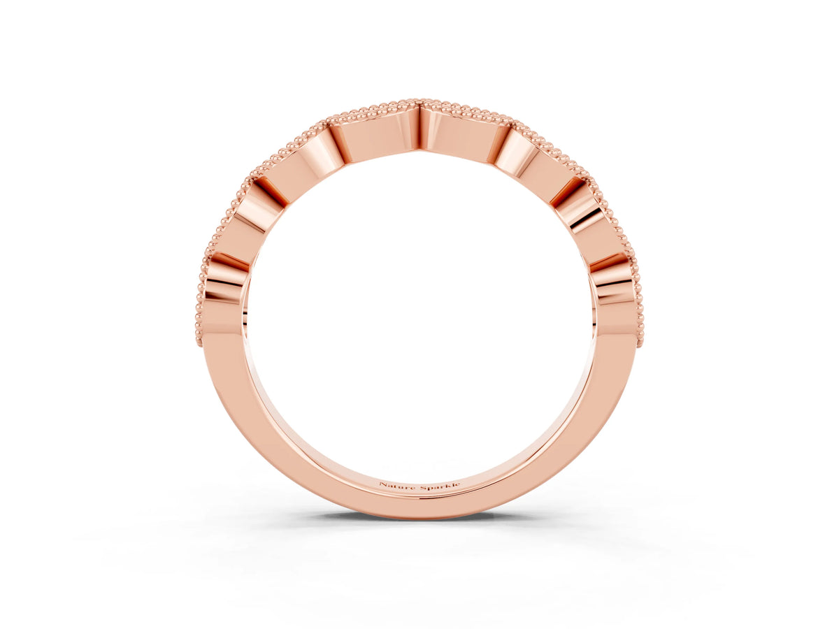 Marquise Morganite Milgrain Half Eternity Band in Rose gold with Bezel Setting_3