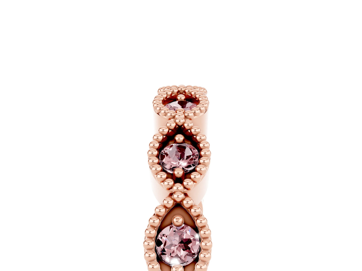 Marquise Morganite Milgrain Half Eternity Band in Rose gold with Bezel Setting_5