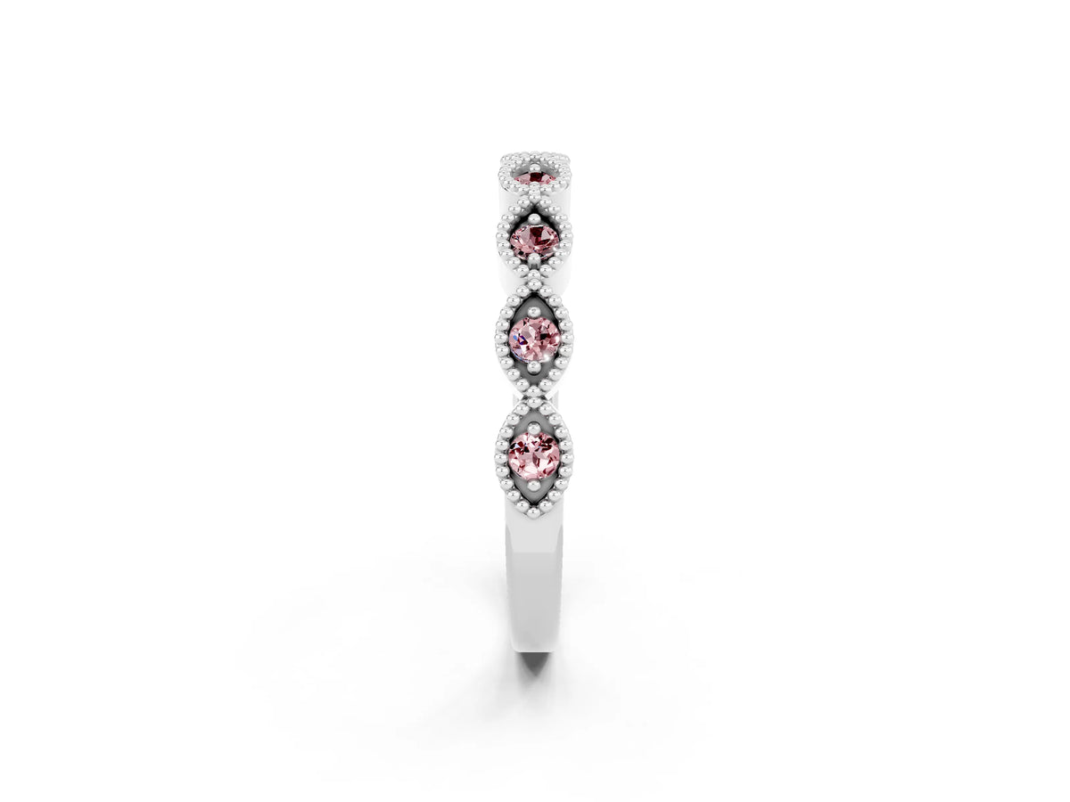 Marquise Morganite Milgrain Half Eternity Band in Silver with Bezel Setting_2