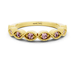 Marquise Morganite Milgrain Half Eternity Band in Yellow gold with Bezel Setting