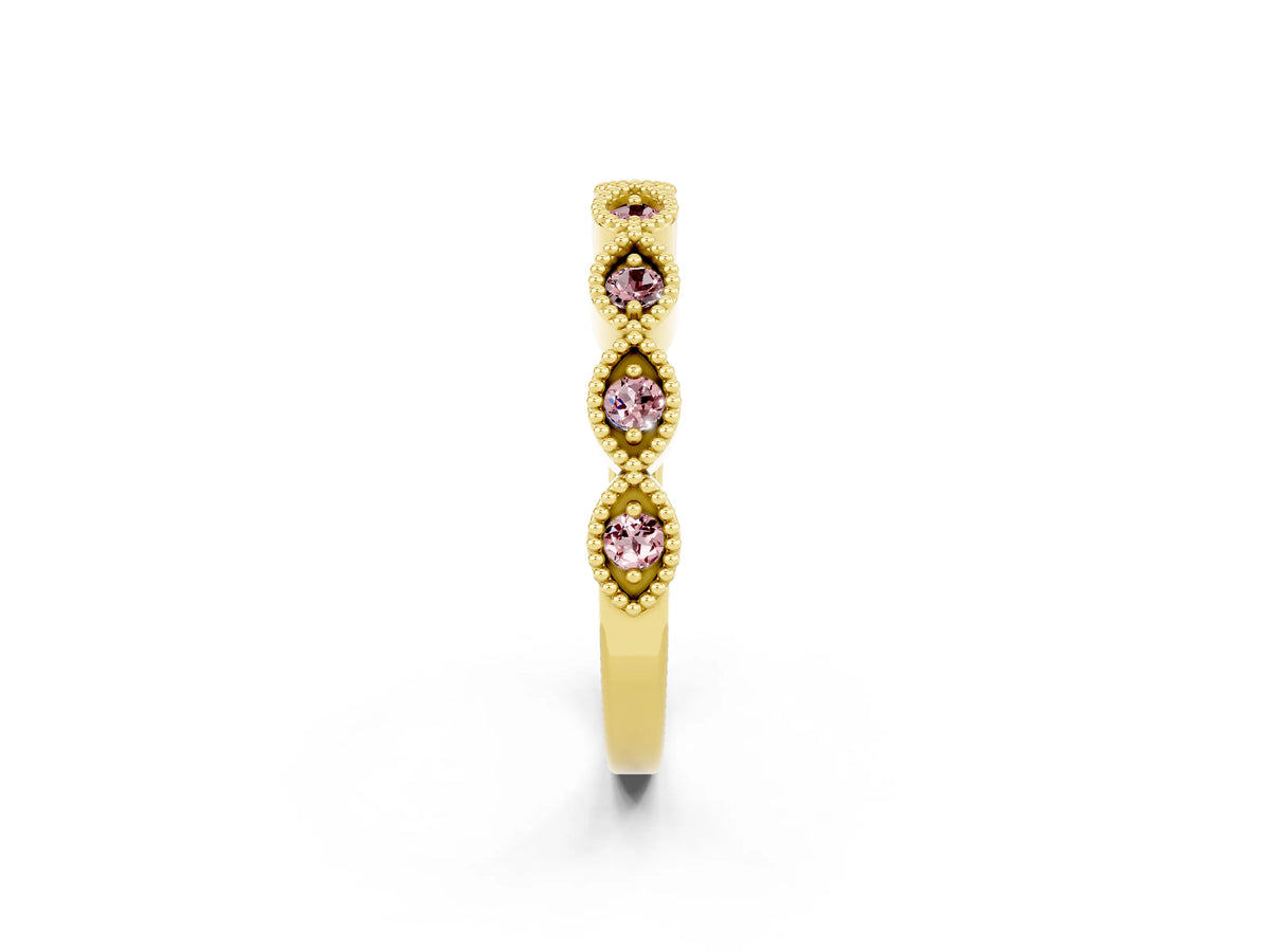 Marquise Morganite Milgrain Half Eternity Band in Yellow gold with Bezel Setting_2