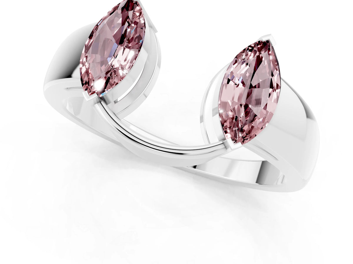Marquise Morganite Open Band Ring in Platinum with Tension Setting_1