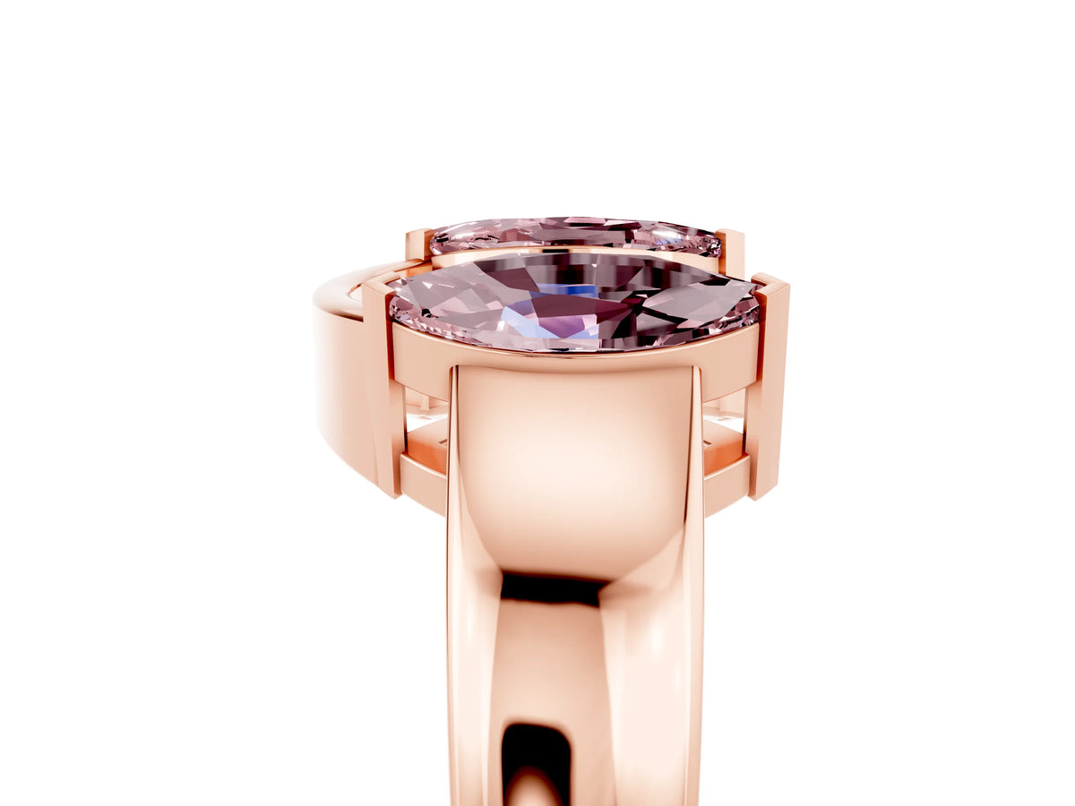 Marquise Morganite Open Band Ring in Rose gold with Tension Setting_5