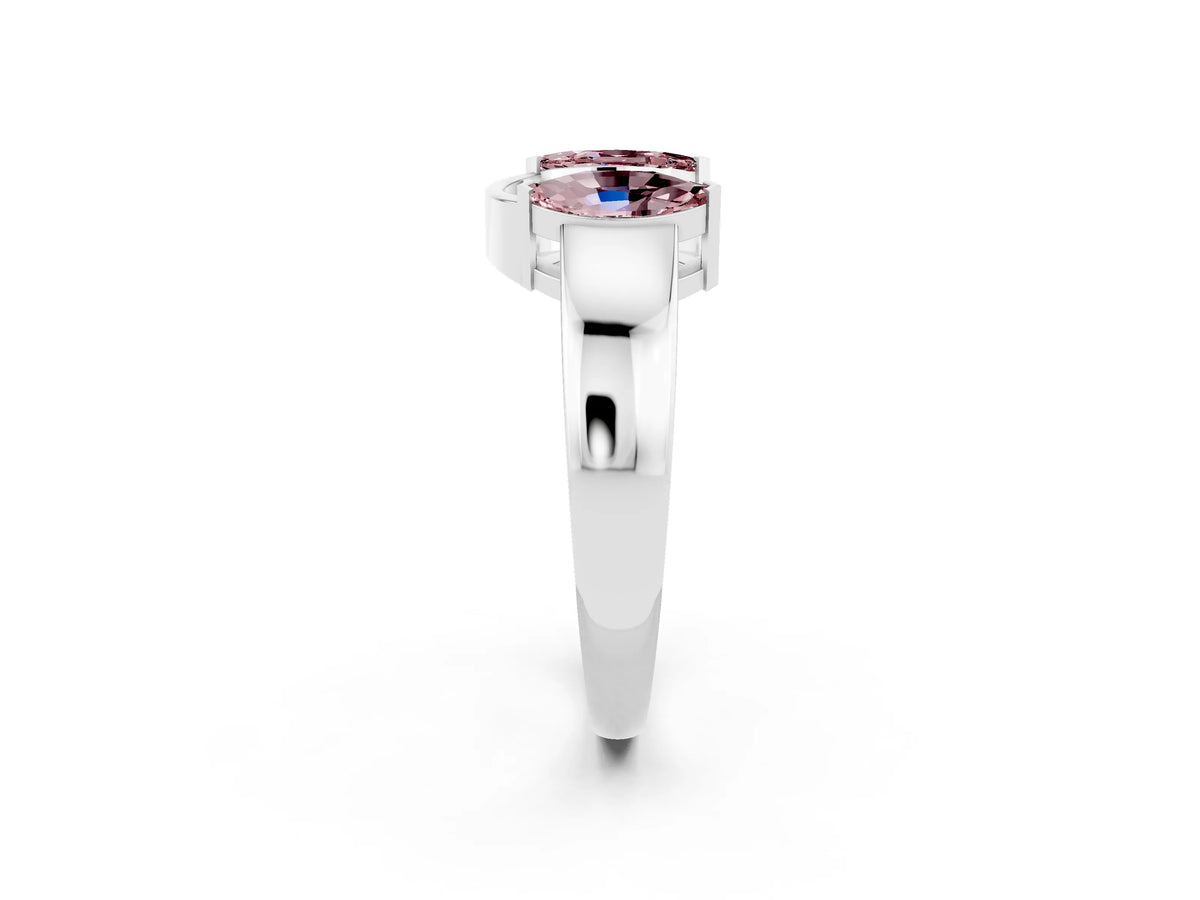 Marquise Morganite Open Band Ring in Silver with Tension Setting_2