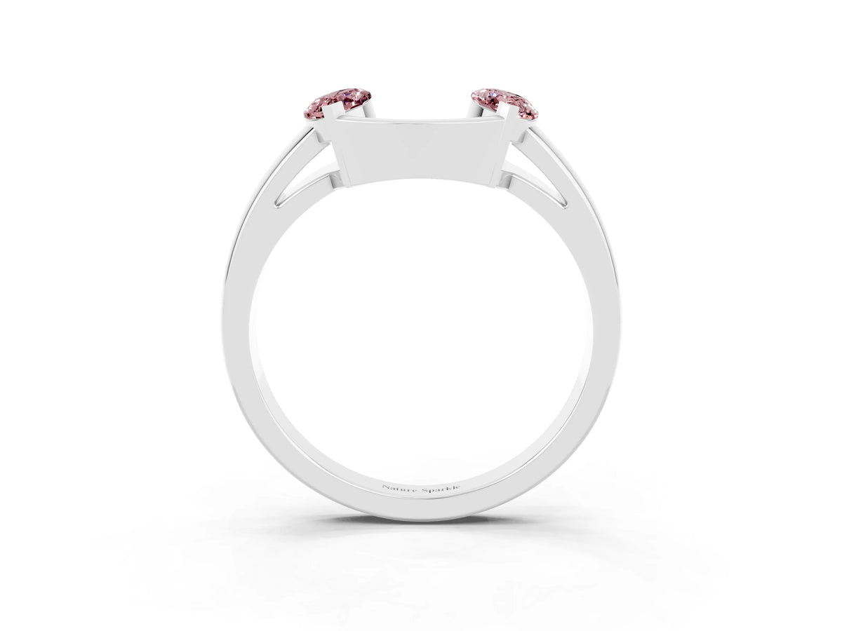 Marquise Morganite Open Band Ring in Silver with Tension Setting_3