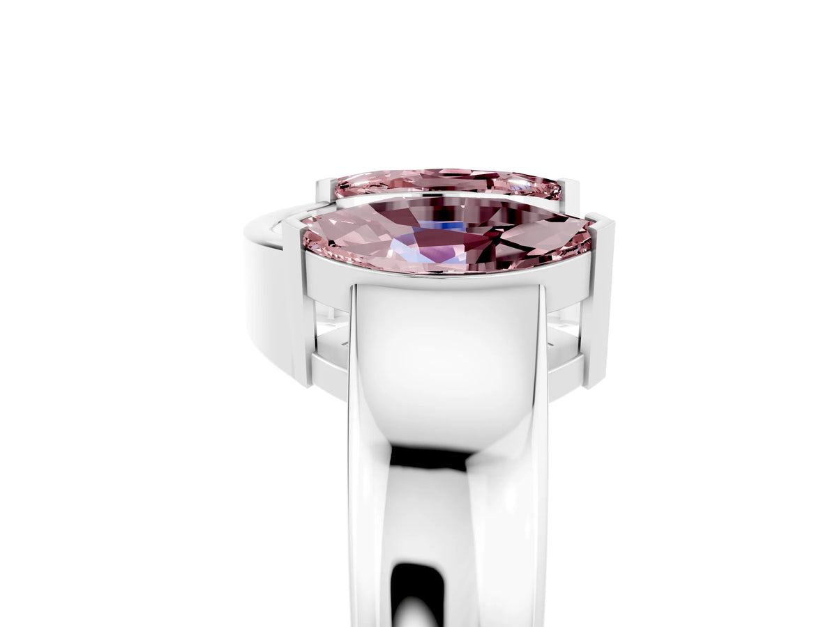 Marquise Morganite Open Band Ring in Silver with Tension Setting_5