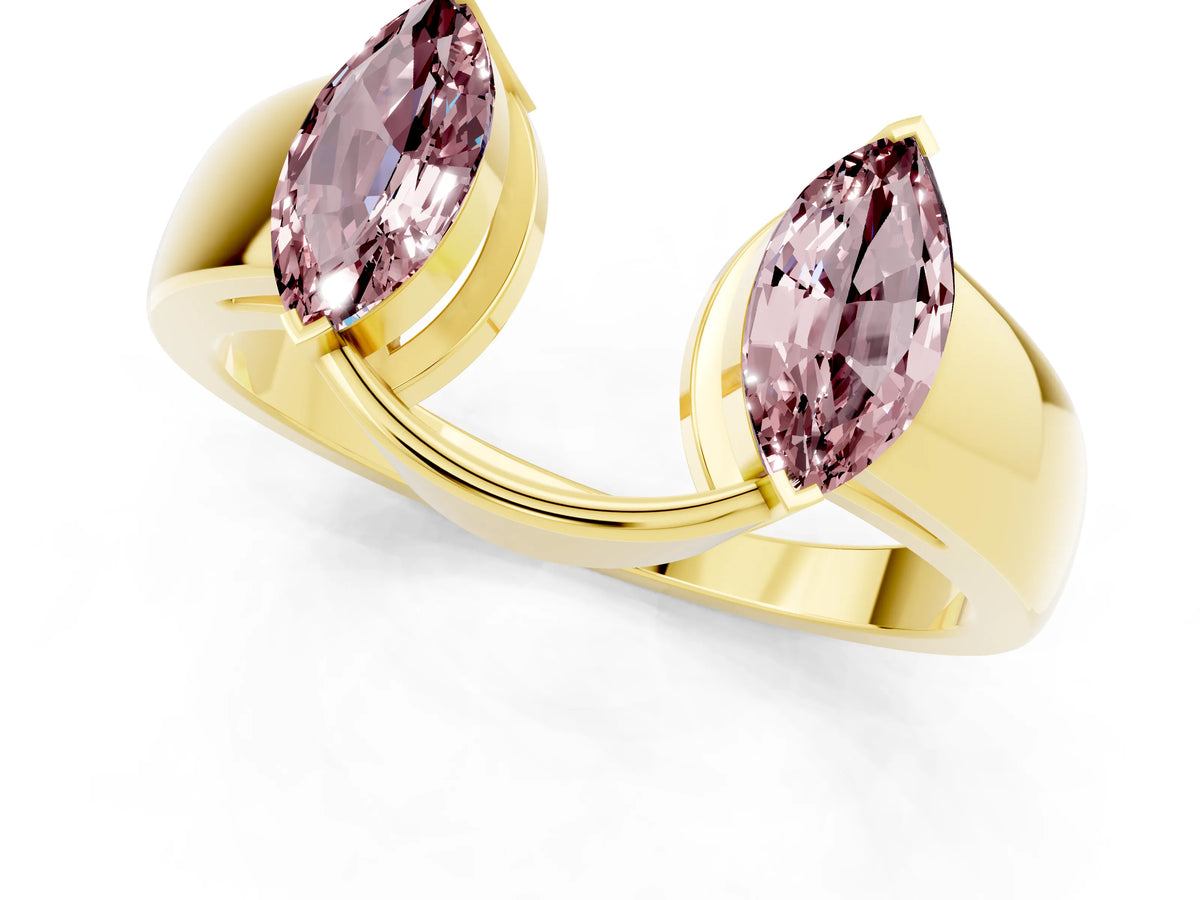 Marquise Morganite Open Band Ring in Yellow gold with Tension Setting_1