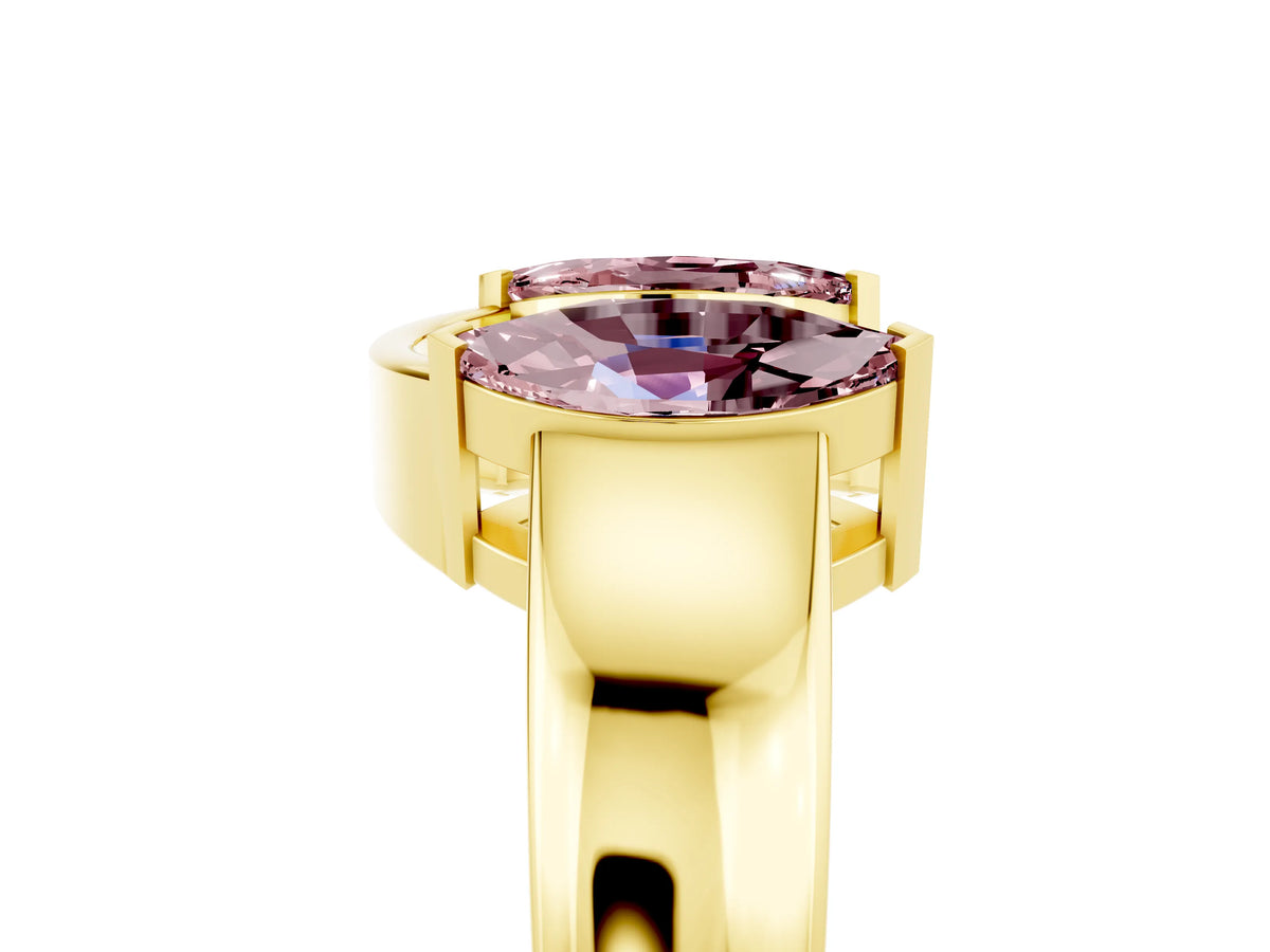 Marquise Morganite Open Band Ring in Yellow gold with Tension Setting_5