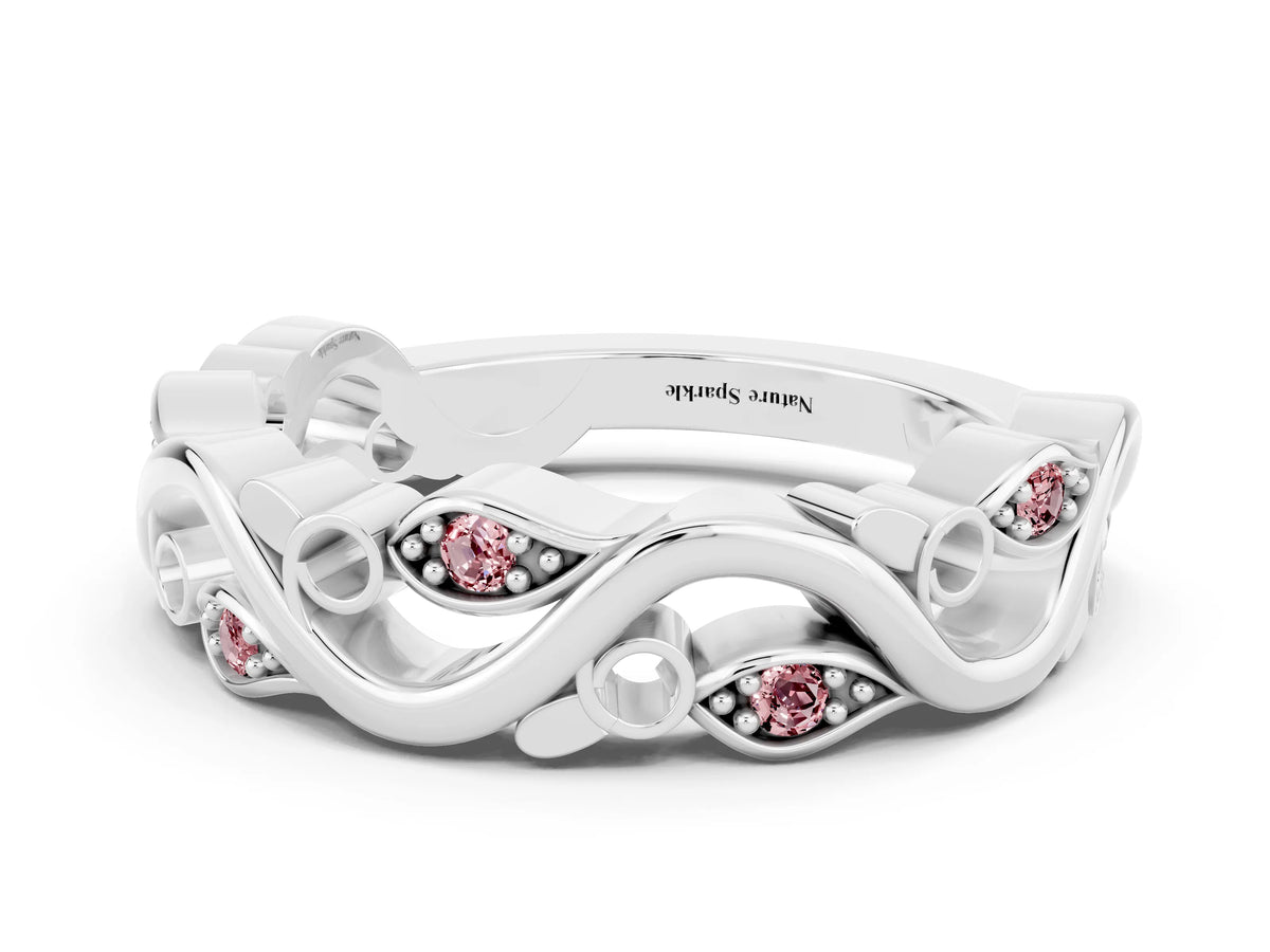 Marquise Morganite Vine Eternity Band in Silver with Bezel Setting
