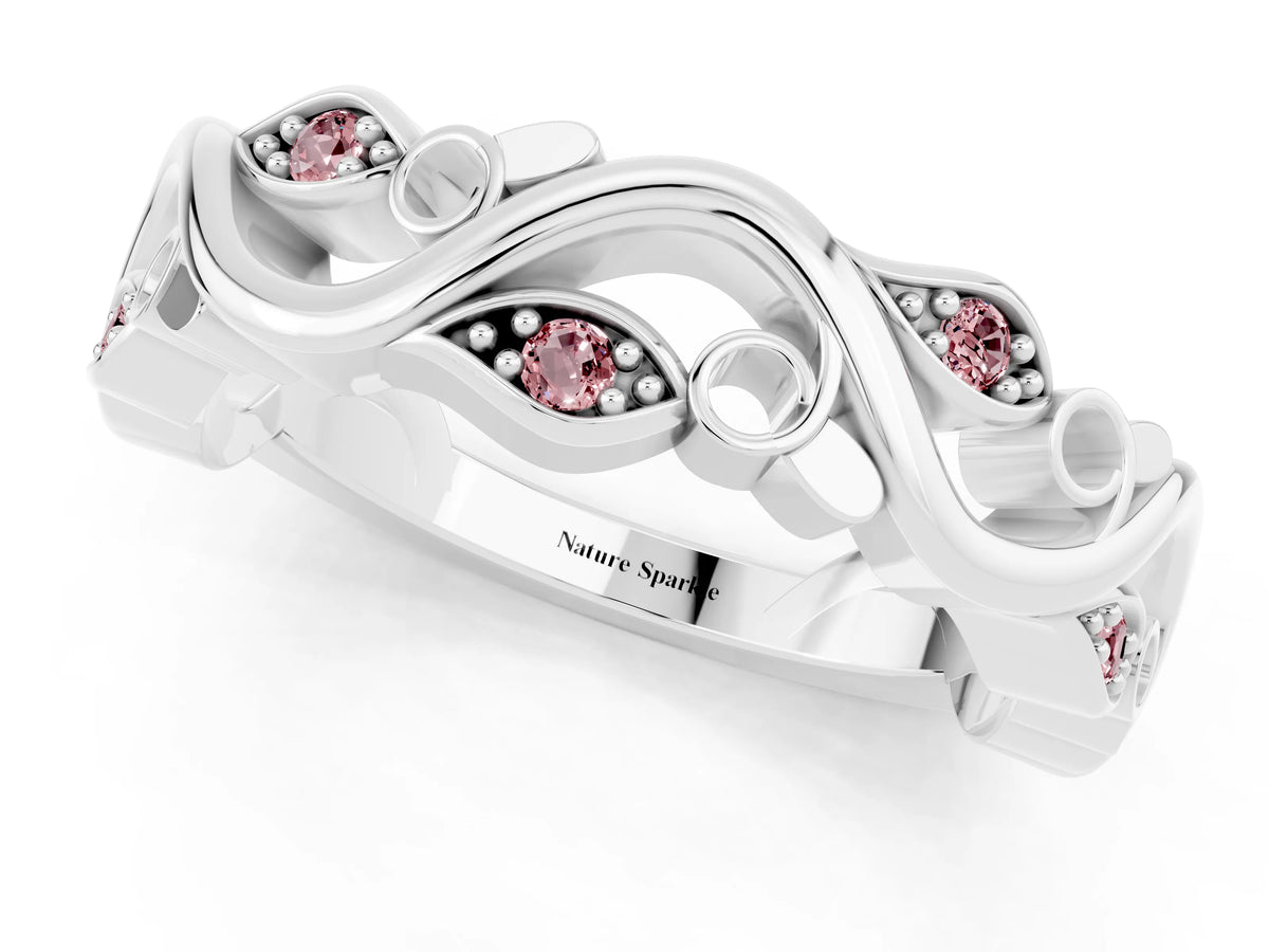 Marquise Morganite Vine Eternity Band in Silver with Bezel Setting_1