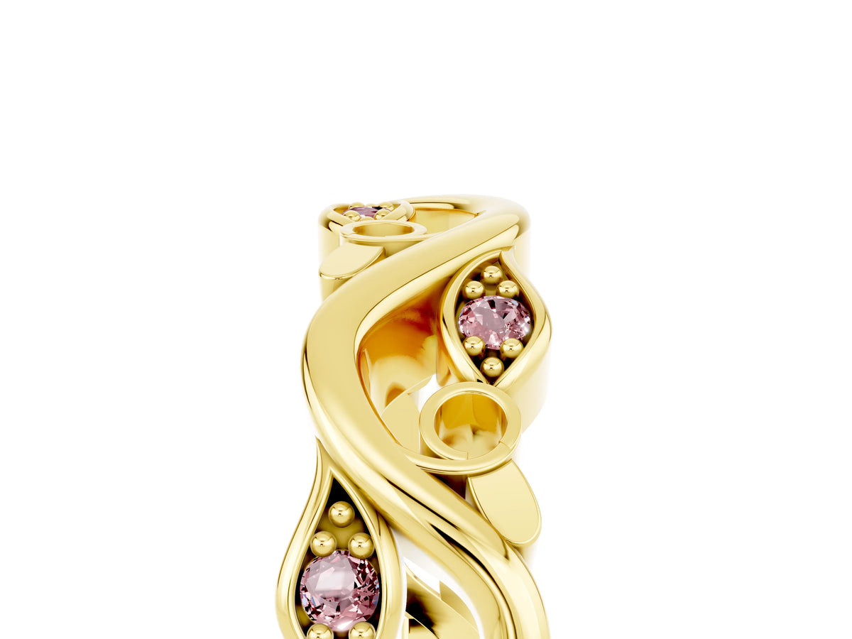 Marquise Morganite Vine Eternity Band in Yellow gold with Bezel Setting_5