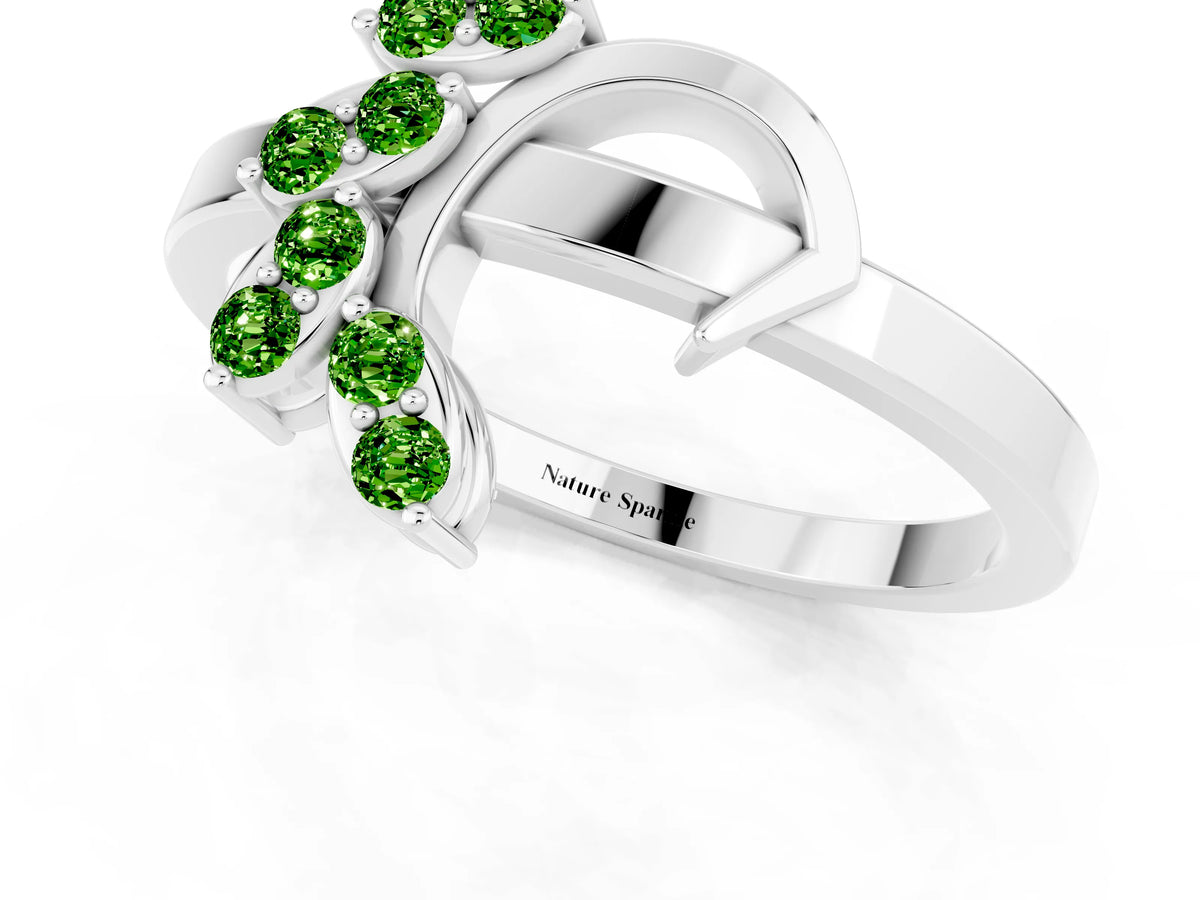 Marquise Peridot Floral Cluster Bypass Ring in Platinum with Prong Setting_1