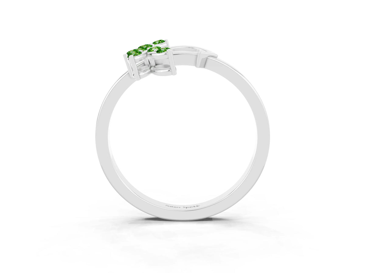 Marquise Peridot Floral Cluster Bypass Ring in Platinum with Prong Setting_3