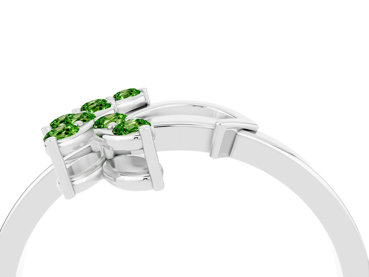 Marquise Peridot Floral Cluster Bypass Ring in Platinum with Prong Setting_4