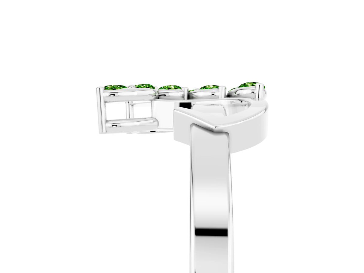 Marquise Peridot Floral Cluster Bypass Ring in White gold with Prong Setting_5