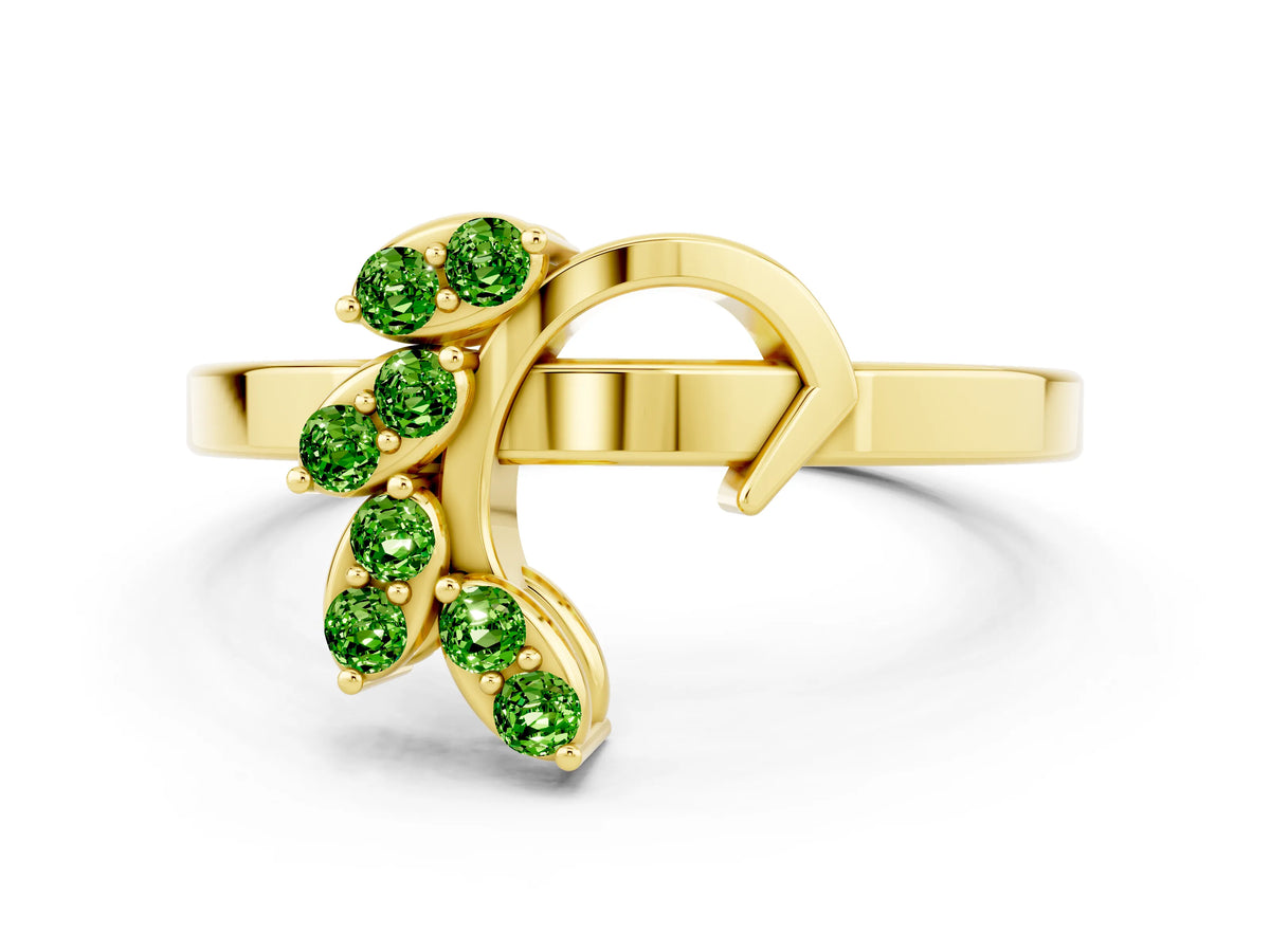 Marquise Peridot Floral Cluster Bypass Ring in Yellow gold with Prong Setting