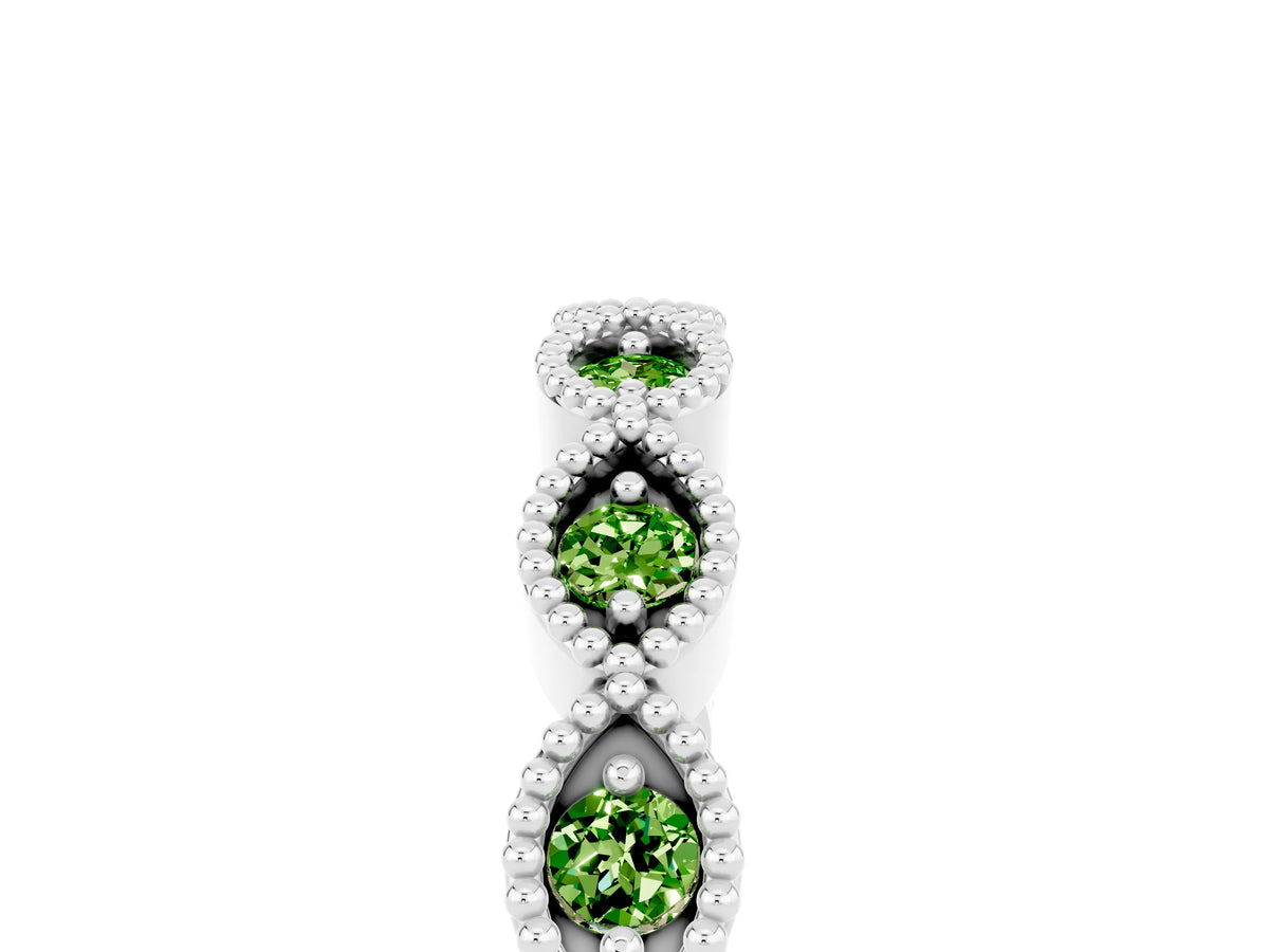 Marquise Peridot Milgrain Half Eternity Band in Platinum with Bezel Setting_5