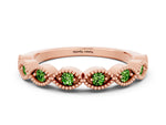 Marquise Peridot Milgrain Half Eternity Band in Rose gold with Bezel Setting