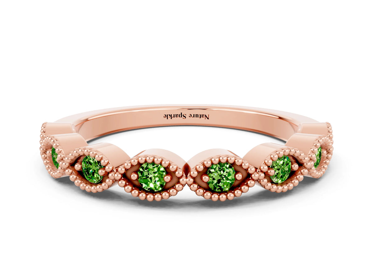 Marquise Peridot Milgrain Half Eternity Band in Rose gold with Bezel Setting